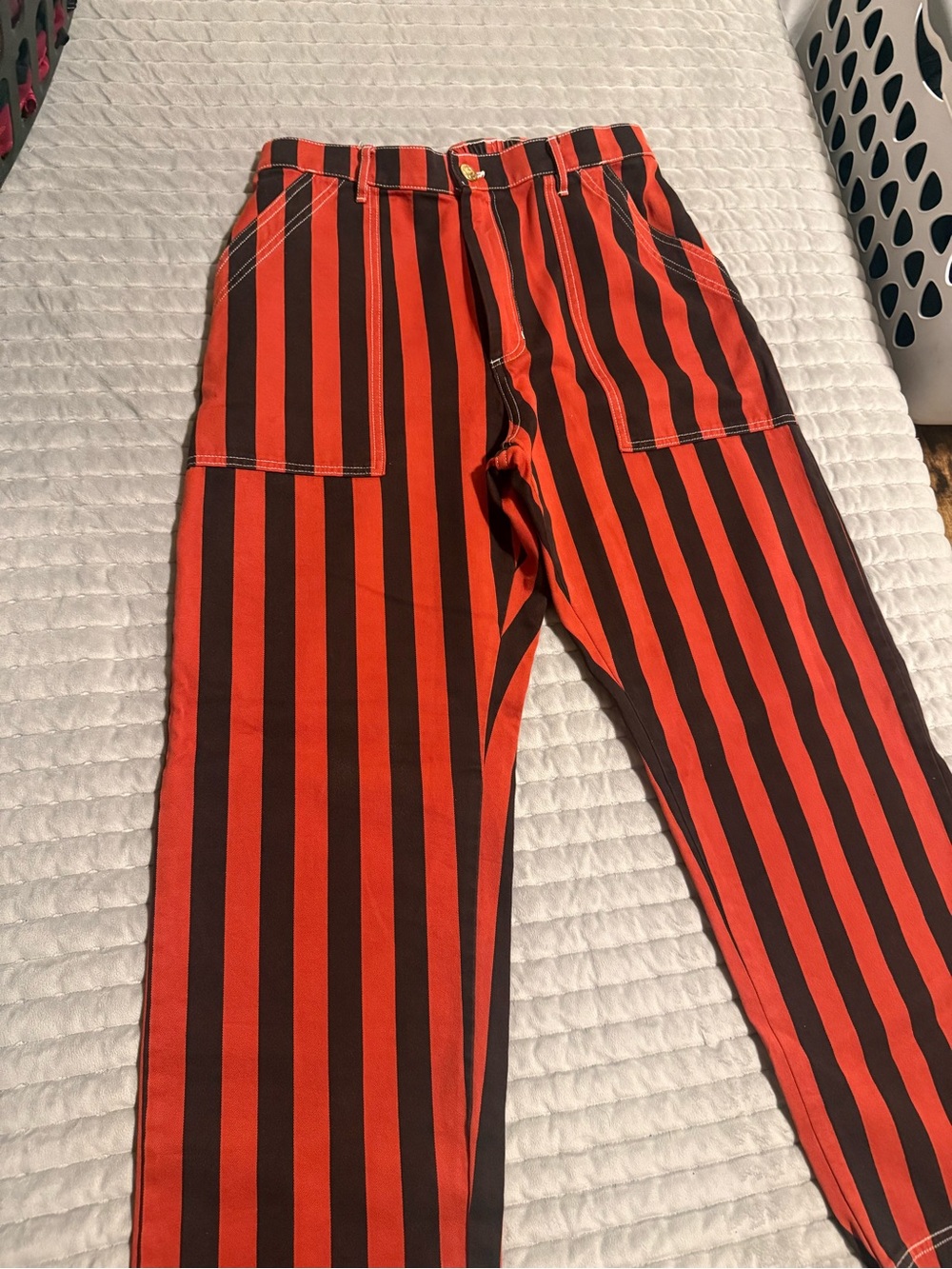 Big Bud Press Work Pants-Red and Black Vertical Stripe - Picture 8 of 12